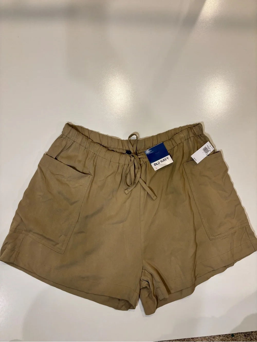 Old‎ Navy NWT Women's Tan Drawstring Cargo Shorts Pull On High Waist Sz L casual
